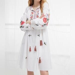 French Connection Edessa Cotton Folk Embroidered Smock Dress Size 2 NWT $228